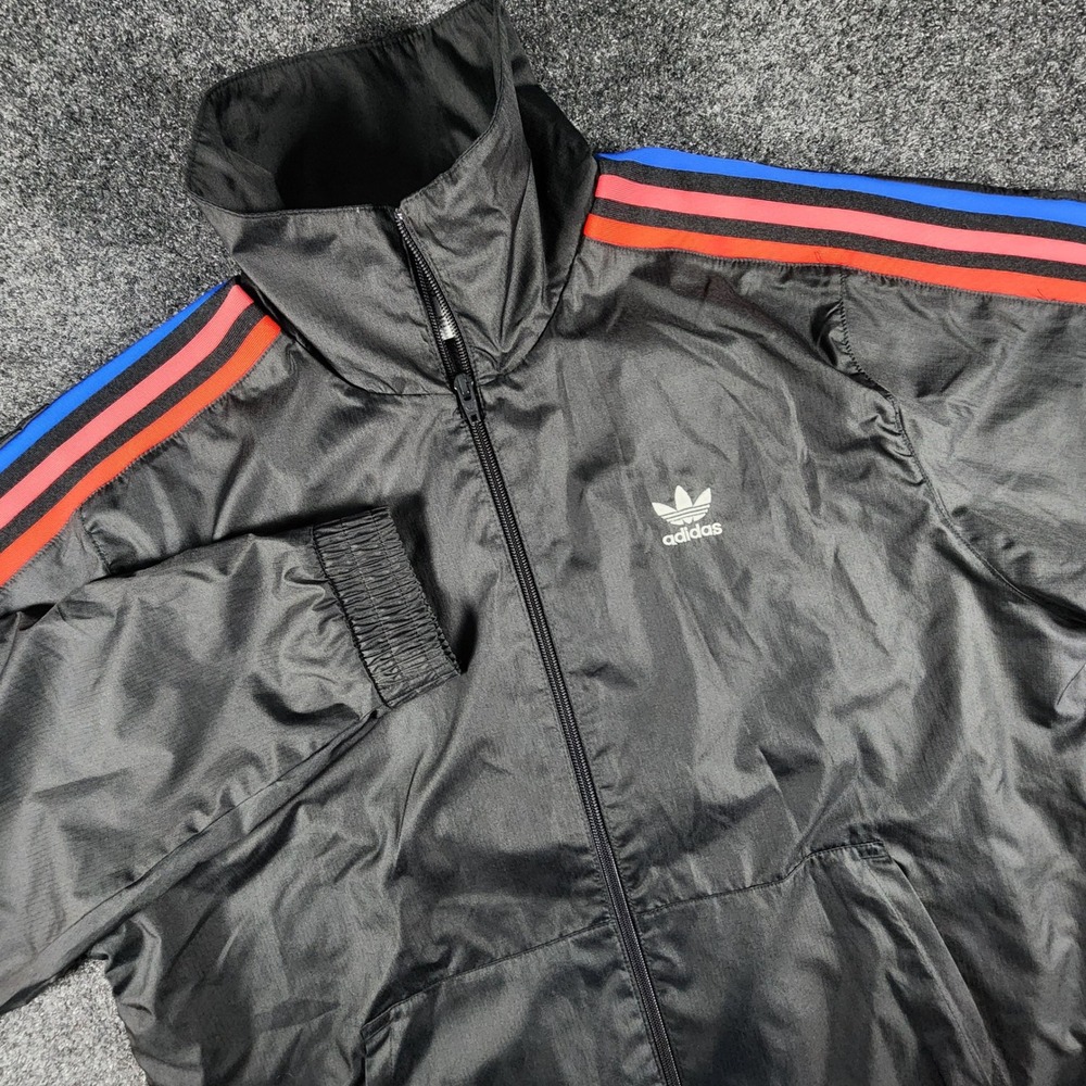 Adidas Track Jacket Windbreaker Mens Medium Black Multi Color 3D Trefoil GE0841